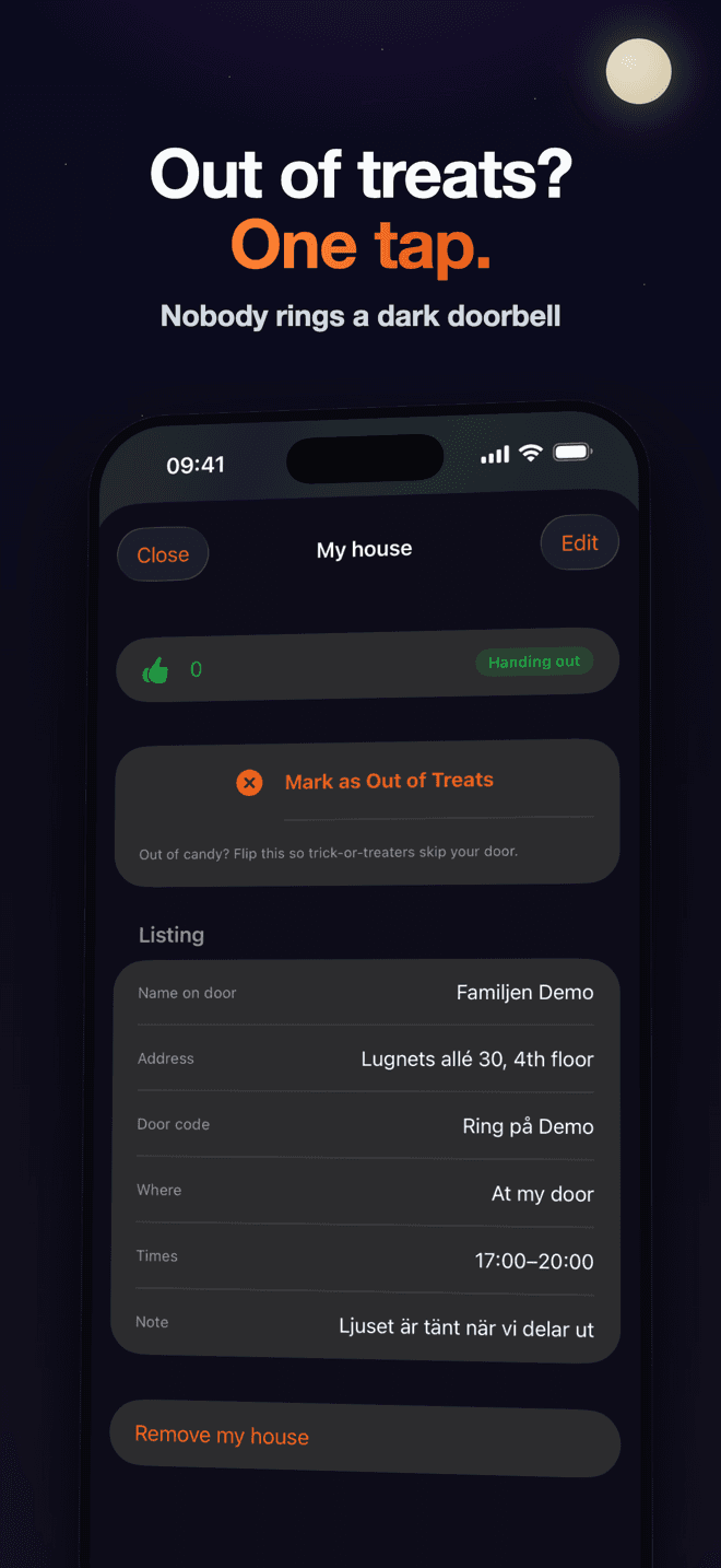 My house screen with the Out of treats toggle